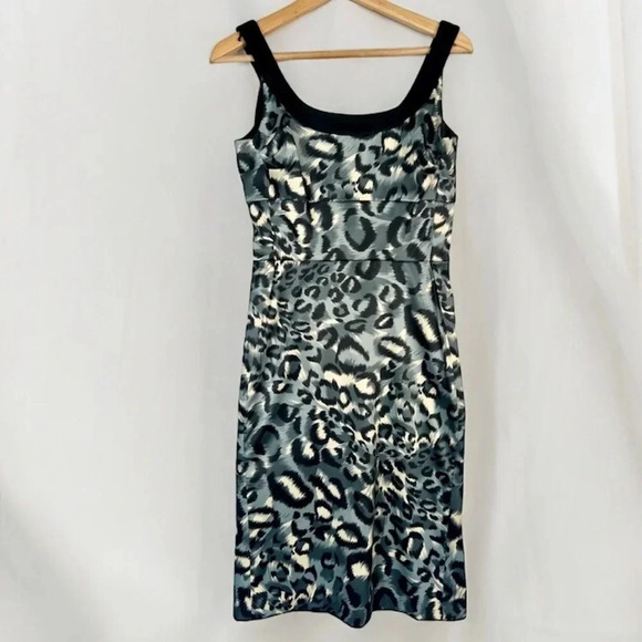 Donna Ricco New York Animal Print Fitted Midi Dress Sleeveless Black Gray Sz 4 - Picture 1 of 13